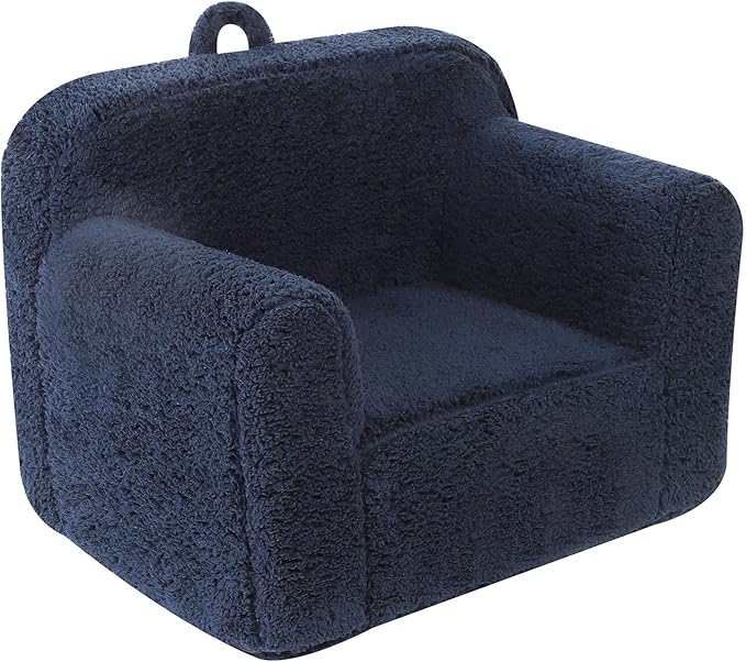 Kids Snuggly-Soft Sherpa Chair, Cuddly Toddler Foam Chair for Boys and Girls, Dark Blue - LeafyLoom