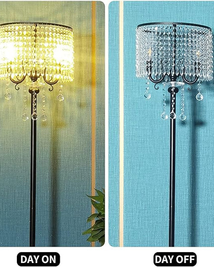 Hsyile KU300267 Modern Elegance Crystal Floor Lamp for Living Room,Bedroom,Office - Standing Tall Pole Lamp - Classic Black - LeafyLoom