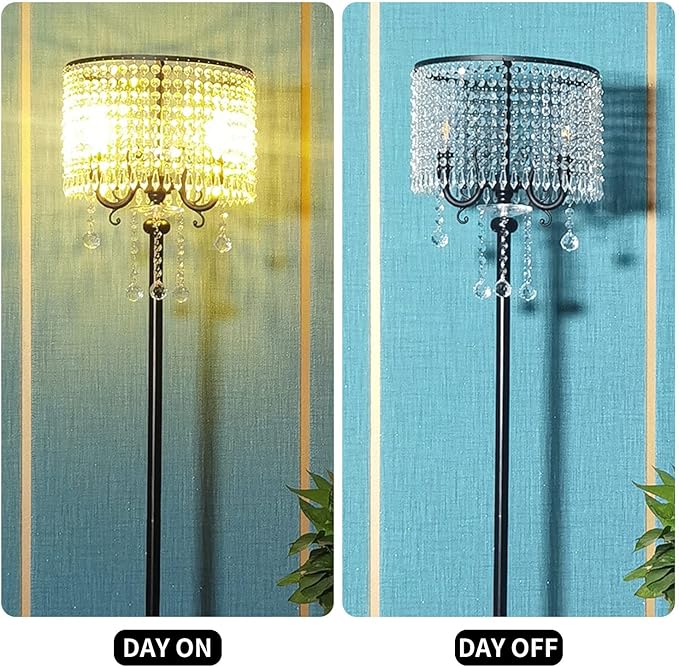 Hsyile KU300267 Modern Elegance Crystal Floor Lamp for Living Room,Bedroom,Office - Standing Tall Pole Lamp - Classic Black - LeafyLoom