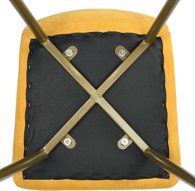 FurnitureR Dining Chairs Upholstered Set of 4, Terry Fabric Accent Side Chair Armless Mid-Back with Metal Legs for Living Room Kitchen Dining Room, Yellow - LeafyLoom