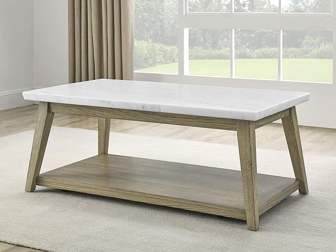 NicBex Coffee Table Wooden Coffee Table with Storage Rectangle Center Tables with Bottom Shelf Dining Table for Living Room, Dining Room, Office, and Bedroom,122" W, Brown+White - LeafyLoom
