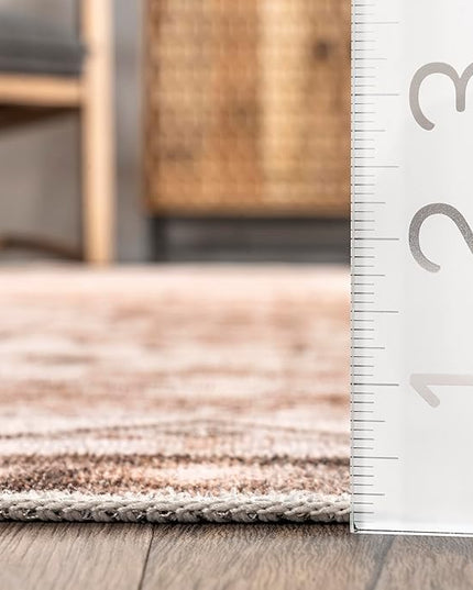 nuLOOM Dorota Machine Washable Geometric Medallion Ultra Thin Area Rug, 5' x 8', Beige - LeafyLoom