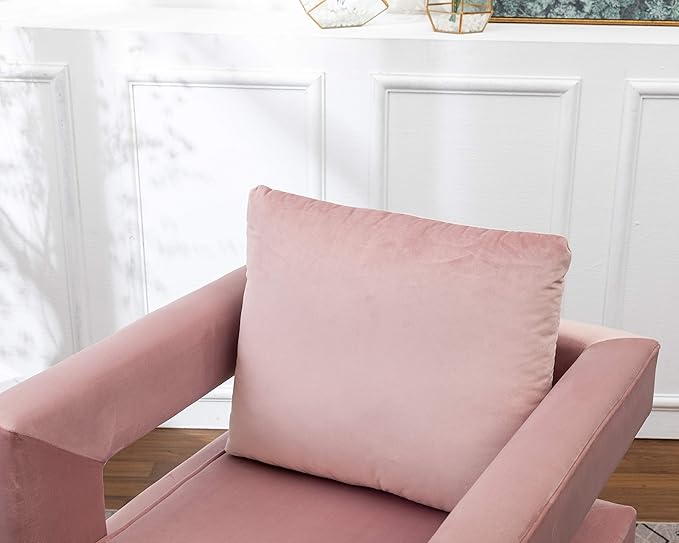 Roundhill Furniture Lenola Upholstered Accent Arm Chair, Pink 27.5D x 29.75W x 34.5H in - LeafyLoom