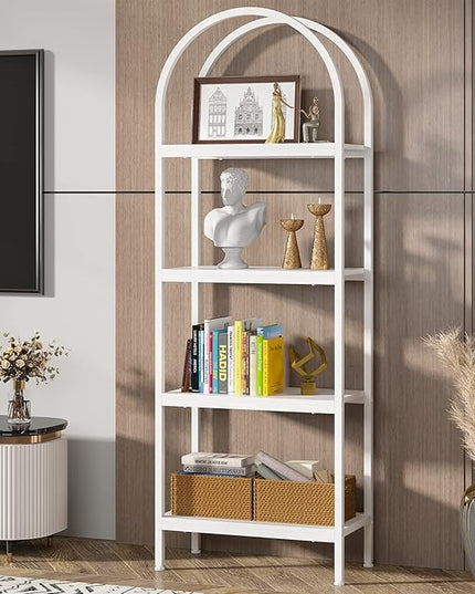 Tribesigns 4-Tier Open Bookshelf, 70.8" Industrial Wood Bookcase Storage Shelves with Metal Frame, Freestanding Display Rack Tall Shelving Unit for Office, Bedroom, Living Room (White, 1PC) - LeafyLoom
