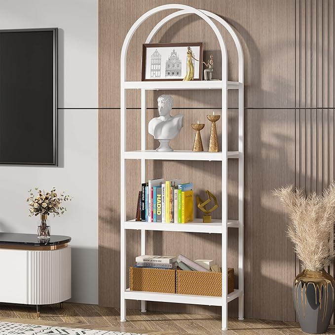 Tribesigns 4-Tier Open Bookshelf, 70.8" Industrial Wood Bookcase Storage Shelves with Metal Frame, Freestanding Display Rack Tall Shelving Unit for Office, Bedroom, Living Room (White, 1PC) - LeafyLoom
