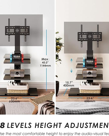 FITUEYES Iron Base Universal Floor TV Stand with Swivel Mount Space Saving for 26-65 Inch LED LCD OLED Plasma Flat Panel or Curved Screen TVs Height Adjustable Wire Management with 2 Shelves Black - LeafyLoom