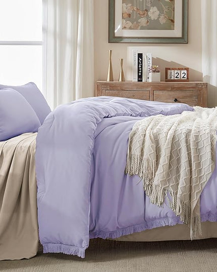 Andency California King Comforter Set Lavender - Purple 3 Pieces Cal King Boho Lightweight Bedding Comforter Sets, Oversized All Season Tassel Soft Fluffy Bed Set (104x96In Comforter & 2 Pillowcases) - LeafyLoom