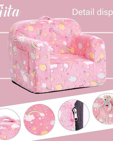 Tiita Kids Sofa, Children Couch with Carrying Handle & Side Pockets, Kids Foam Chair, Toddler Armrest Chair, Lightweight Children Sofa Chair, Kids Read Sofa for Girl or Boy(Pink Rainbow) - LeafyLoom