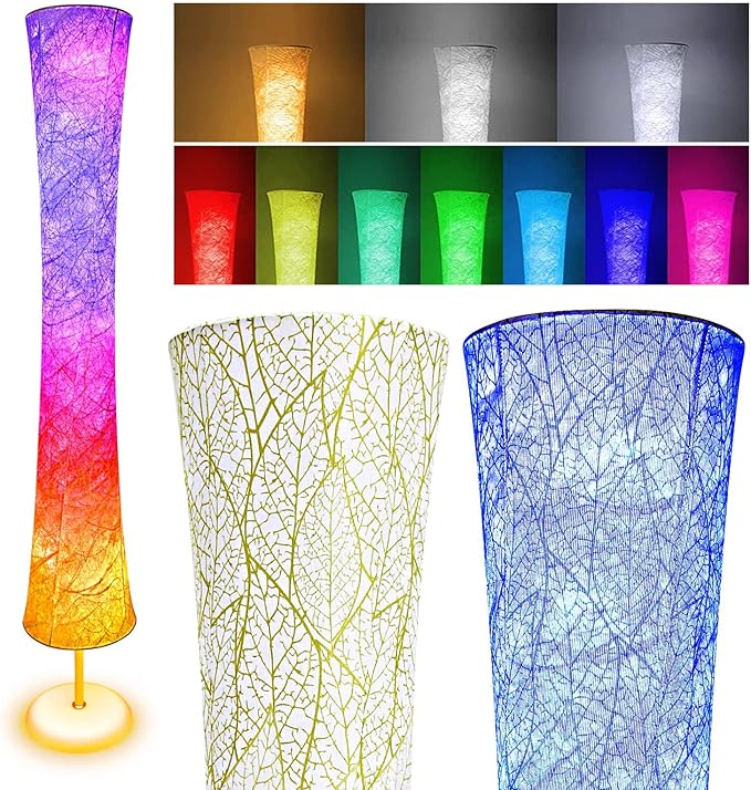 Floor Lamp, RGB Color Changing, Smart Control Music Sync with Fabric Shade, Standing Lamp for Living Room Bedroom Game Room, 62 inch - LeafyLoom