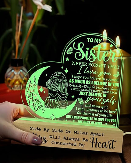 to My Sister 3D Illusion Lamp, Sister Gifts from Sisters, Sister Birthday Gifts from Brothers, Best Sister Ever Acrylic Night Light, Gift for Sister on Wedding Anniversary Christmas Valentine - LeafyLoom