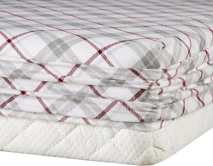 Comfort Spaces Cotton Flannel Breathable Warm Deep Pocket Sheets with Pillow Case Bedding, Queen, Grey/Red Plaid 4 Piece - LeafyLoom
