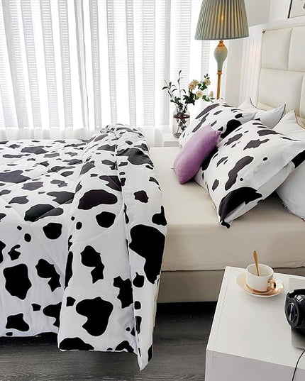 SDY 3 Pieces Milk Cow Print Stuff Bedding Comforter Set with 2 Pillowcases for Kids Teens Girls Women, Microfiber, Easy Wash, Light Breathable Cozy White Base Cute Milk Cow Pattern, Twin Size - LeafyLoom