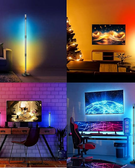 RGB+IC Floor Lamp, Smart LED Corner Lamp with Music Sync and 16 Million DIY Colors, App & Remote Control, 360° Rotating Standing Floor Lamp with Spotlight for Bedroom Living Room - LeafyLoom