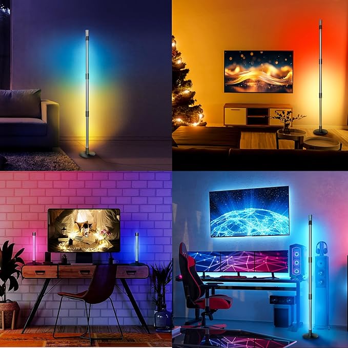 RGB+IC Floor Lamp, Smart LED Corner Lamp with Music Sync and 16 Million DIY Colors, App & Remote Control, 360° Rotating Standing Floor Lamp with Spotlight for Bedroom Living Room - LeafyLoom
