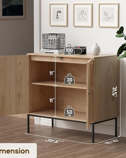 XIAO WEI Sideboard with Handmade Natural Rattan Doors, Rattan Cabinet Console Table Storage Cabinet Buffet Cabinet, for Kitchen, Living Room, Hallway, Entryway, Natural - LeafyLoom