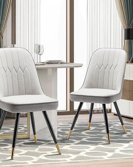 Alunaune Modern Dining Chairs Set of 2 Upholstered Kitchen Chairs Accent Chair, Mid Century Armless Leisure Chair Living Room Faux Leather Desk Side Chair with Gold Metal Legs-Ivory Grey - LeafyLoom