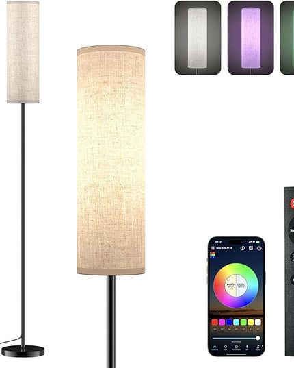 Modern Floor lamp for Living Room Office Standing lamp, 3 Color Tall Lamp Standing lamp with Control Mobile Phone Color dimming, Brightness, Home Floor lamp for Minimalist Floor lamp - LeafyLoom