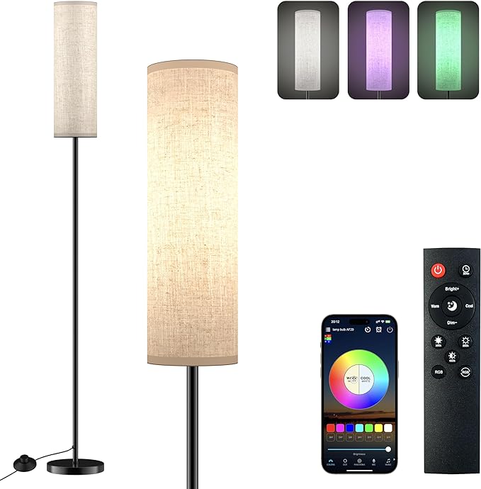 Modern Floor lamp for Living Room Office Standing lamp, 3 Color Tall Lamp Standing lamp with Control Mobile Phone Color dimming, Brightness, Home Floor lamp for Minimalist Floor lamp - LeafyLoom