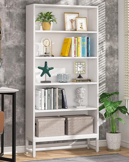Tribesigns Tall Bookcase and Bookshelf, 70.8” Large Bookcases Organizer with 5-Tier Storage Shelves, Heavy Duty Free-Standing Library Bookshelf Shelving Unit for Living Room, Bedroom, Office (White) - LeafyLoom