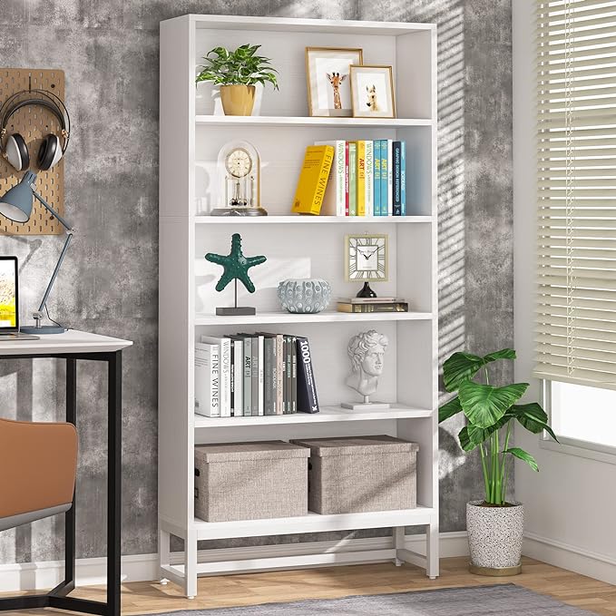 Tribesigns Tall Bookcase and Bookshelf, 70.8” Large Bookcases Organizer with 5-Tier Storage Shelves, Heavy Duty Free-Standing Library Bookshelf Shelving Unit for Living Room, Bedroom, Office (White) - LeafyLoom
