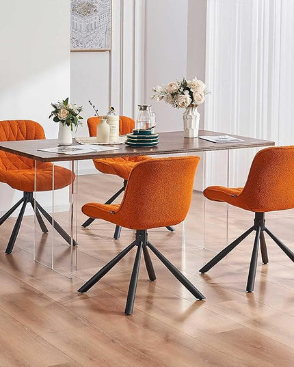 Mid Century Modern Dining Chairs Set of 2, Upholstered Dining Room Chairs with Sturdy Metal Legs, Boucle Armless Accent Side Chairs for Kitchen, Living Room, Orange - LeafyLoom