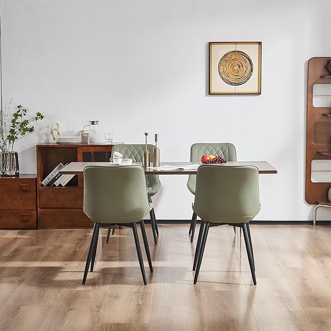 YOUNIKE Olive Green Dining Chairs set of 2 with High Backs Mid Century Modern Kitchen & Dining Room Chairs PU Faux Leather Upholstered sillas de comedor Comfortable Padded Accent Chairs with Metal Leg - LeafyLoom