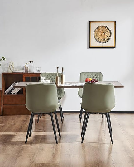 YOUNIKE Olive Green Dining Chairs set of 2 with High Backs Mid Century Modern Kitchen & Dining Room Chairs PU Faux Leather Upholstered sillas de comedor Comfortable Padded Accent Chairs with Metal Leg - LeafyLoom