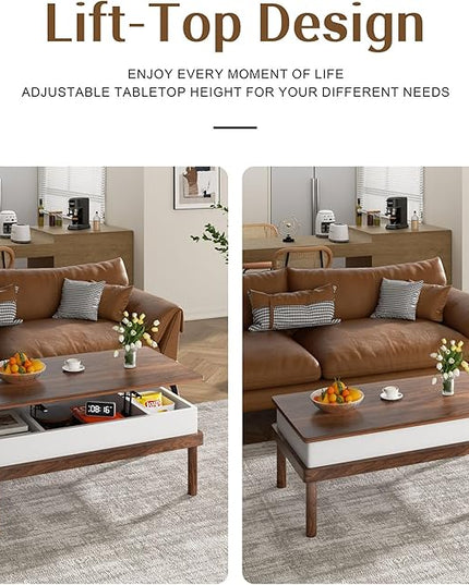 Shintenchi Coffee Table, Lift Top Coffee Table with Hidden Compartment, Rising Tabletop Dining Table, Lift Top Coffee Center Table for for Living Room, Office, Home (Walnut) - LeafyLoom