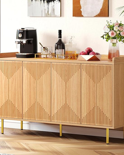 YITAHOME Sideboard Buffet Cabinet, Modern Kitchen Storage Cabinets, Freestanding Coffee Bar Table, Large Buffet Cabinet with Cabinet with Carved Design Doors for Living Room, Dining Room, Natural - LeafyLoom