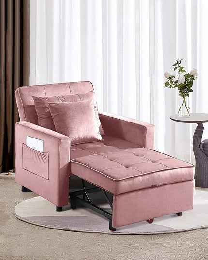 XSPRACER [UPDATED] Convertible Chair Bed, Sleeper Chair Bed 3 in 1, Stepless Adjustable Backrest,Armchair, Sofa, Bed, Flannel, Pink, Single One - LeafyLoom