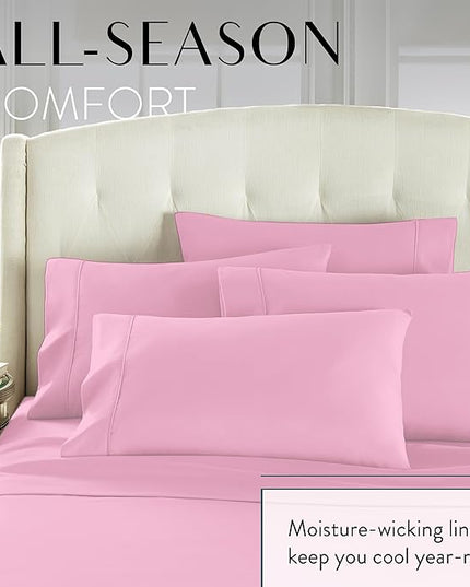Danjor Linens California King Sheet Set - 6 Piece Set Including 4 Pillowcases - Deep Pockets - Breathable, Soft Bed Sheets - Wrinkle Free - Machine Washable - Pink Cal King Bed Sheets - 6 pc - LeafyLoom