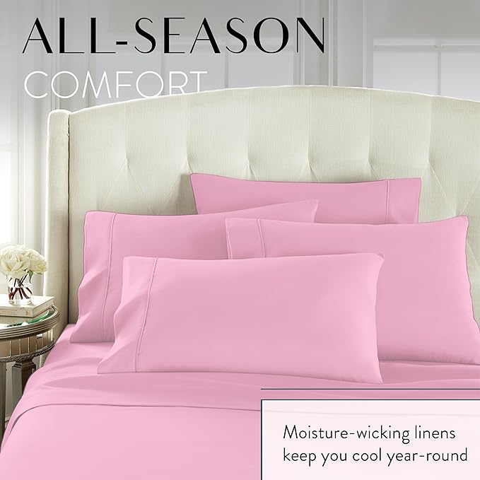 Danjor Linens California King Sheet Set - 6 Piece Set Including 4 Pillowcases - Deep Pockets - Breathable, Soft Bed Sheets - Wrinkle Free - Machine Washable - Pink Cal King Bed Sheets - 6 pc - LeafyLoom