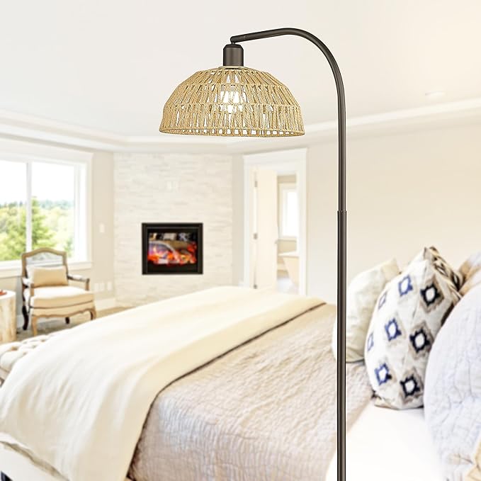 Farmhouse Floor Lamps with Remote Control for Living Room, Dimmable Tall Lamp with 9W LED Bulb,Arch Tall Standing Lamp, Mid Century Arched Reading Lamp for Bedroom,Office (Oil Rubbed Bronze) - LeafyLoom