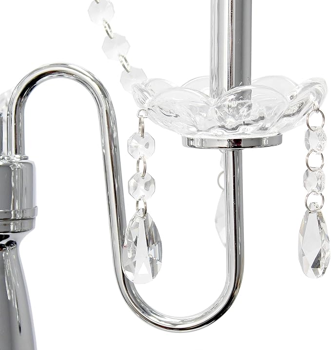 Elegant Designs LF1002-GRY Romantic Cascading Crystal and Chrome Drum Shade Floor Lamp, Gray - LeafyLoom