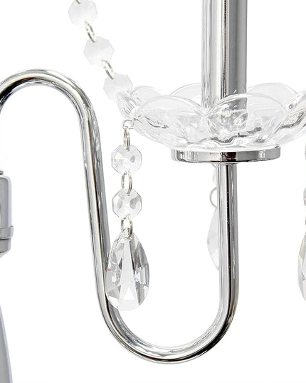 Elegant Designs LF1002-WHT Romantic Cascading Hanging Crystals Sheer Drum Shade Chrome Floor Lamp, White - LeafyLoom