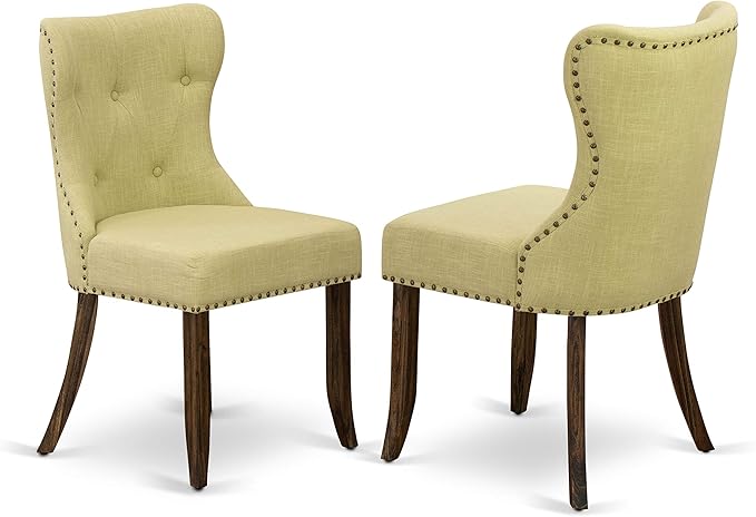 East West Furniture SIP7T37 Sion Modern Parson Dining Button Tufted Nailhead Trim Limelight Linen Fabric Upholstered Chairs, Set of 2, Jacobean - LeafyLoom