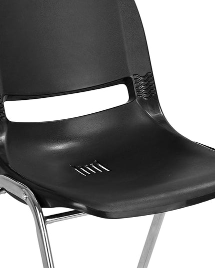 Flash Furniture HERCULES Series 661 lb. Capacity Black Ergonomic Shell Stack Chair with Chrome Frame and 16'' Seat Height - LeafyLoom