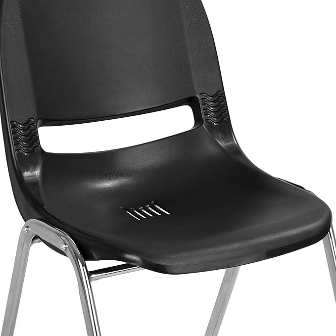 Flash Furniture HERCULES Series 661 lb. Capacity Black Ergonomic Shell Stack Chair with Chrome Frame and 16'' Seat Height - LeafyLoom