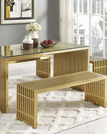 Modway Gridiron Contemporary Modern Gold Stainless Steel Large Bench, 60" - LeafyLoom