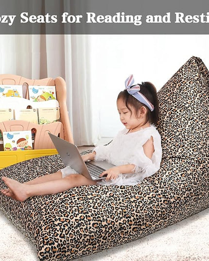 Jorbest Stuffed Animal Storage Bean Bag Chair Cover for Kids and Adults, Bean Bag Stuffed Animal Storage, Luxury Velvet Leopard Print Bean Bag Covers Only without Filling, (200L/52 Gal) - LeafyLoom
