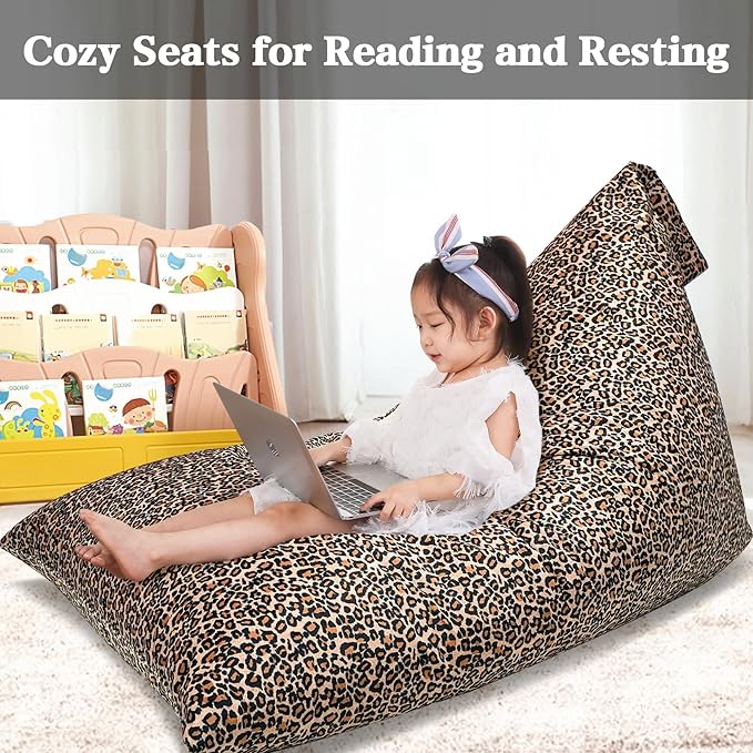 Jorbest Stuffed Animal Storage Bean Bag Chair Cover for Kids and Adults, Bean Bag Stuffed Animal Storage, Luxury Velvet Leopard Print Bean Bag Covers Only without Filling, (200L/52 Gal) - LeafyLoom