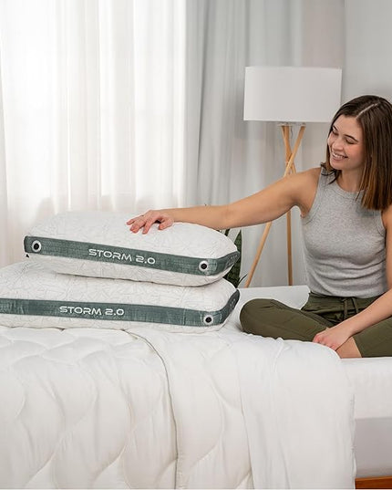 Bedgear Storm King Performance Pillow - Size 1.0 - Cooling Bed Pillow for Hot Sleepers - Medium Pillow for All Sleep Positions, Hypoallergenic, Washable & Removable Cover - 20" W x 36" L x 5.25" - LeafyLoom