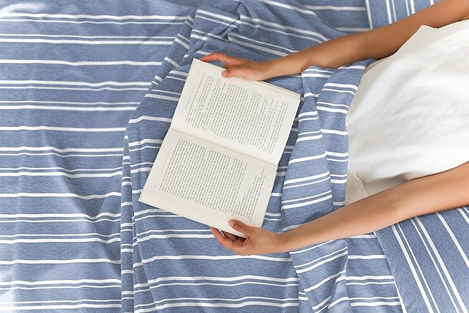 Full Size 4 Piece Sheet Set - Comfy Breathable & Cooling Sheets - Hotel Luxury Bed Sheets for Women & Men - Deep Pockets, Easy-Fit, Soft & Wrinkle Free Sheets - Blue Stripes Oeko-Tex Bed Sheet Set - LeafyLoom