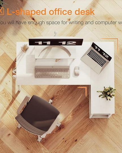ODK 40 Inch Small L Shaped Computer Desk with Reversible Storage Shelves, L-shaped Corner Desk with Monitor Stand for Small Space, Modern Simple Writing Table for Home Office Workstation, White - LeafyLoom