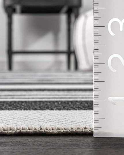 nuLOOM Lena Machine Washable Striped Ultra Thin Accent Rug, 2' x 3', Grey - LeafyLoom