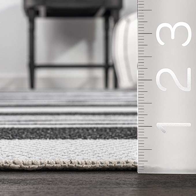 nuLOOM Lena Machine Washable Striped Ultra Thin Area Rug, 3' x 5', Grey - LeafyLoom