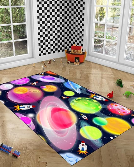 Solar System Rug - Space Rug Galaxy Area Rugs for Kids Bedroom Kids Play Rug Outer Space Carpet Space Rug for Boys Room Planet Carpet for Kids Space Themed Bedroom Decor,4'×5' - LeafyLoom