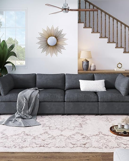 Free Combination Convertible Modular Sectional Sofa, 4 Seater Upholstered Sleeper Corner Couch with USB Ports & Wireless Charging & Speaker,Deep-Seat Sofabed for Living Room Office, Gray 105.9" - LeafyLoom