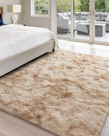 5x8 Large Area Rugs for Living Room, Super Soft Fluffy Modern Bedroom Rug, Tie-Dyed Beige Indoor Shag Fuzzy Carpets for Girls Kids Nursery Room Home Decor - LeafyLoom