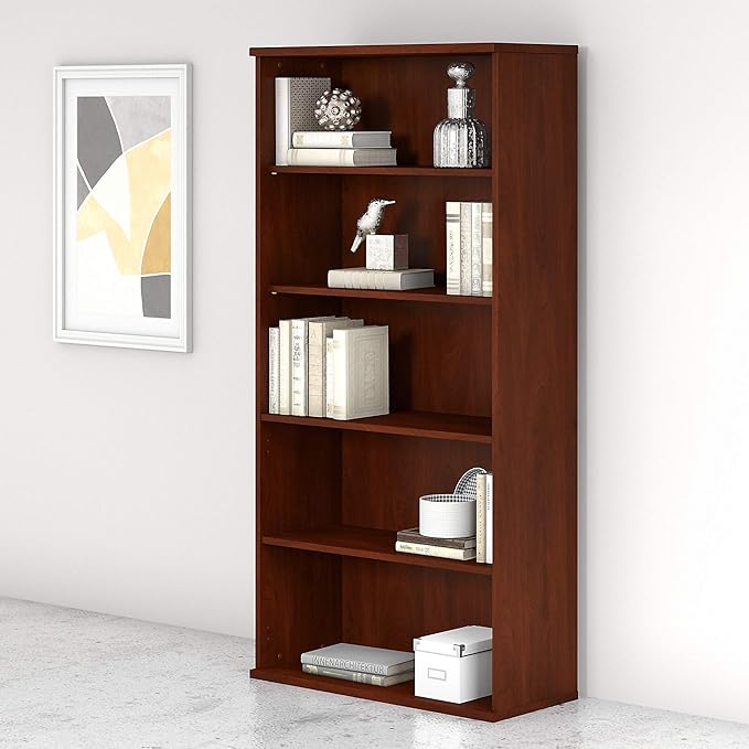 Bush Furniture 136HC-Z Studio C 5-Shelf 73-Inch H Bookcase, Hansen Cherry - LeafyLoom